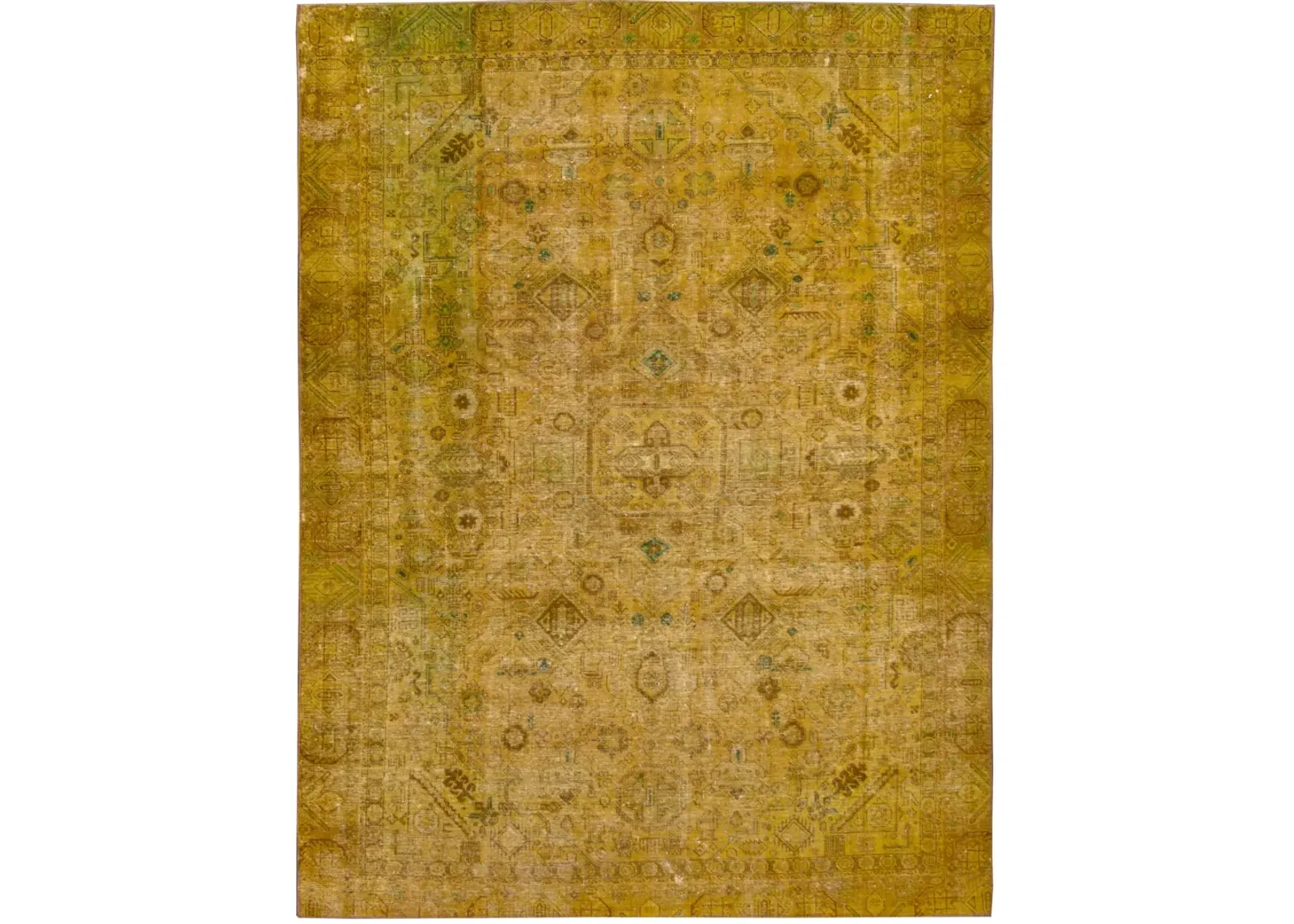 Vintage Medallion Goldenrod Wool Rug - Apadana - Gold