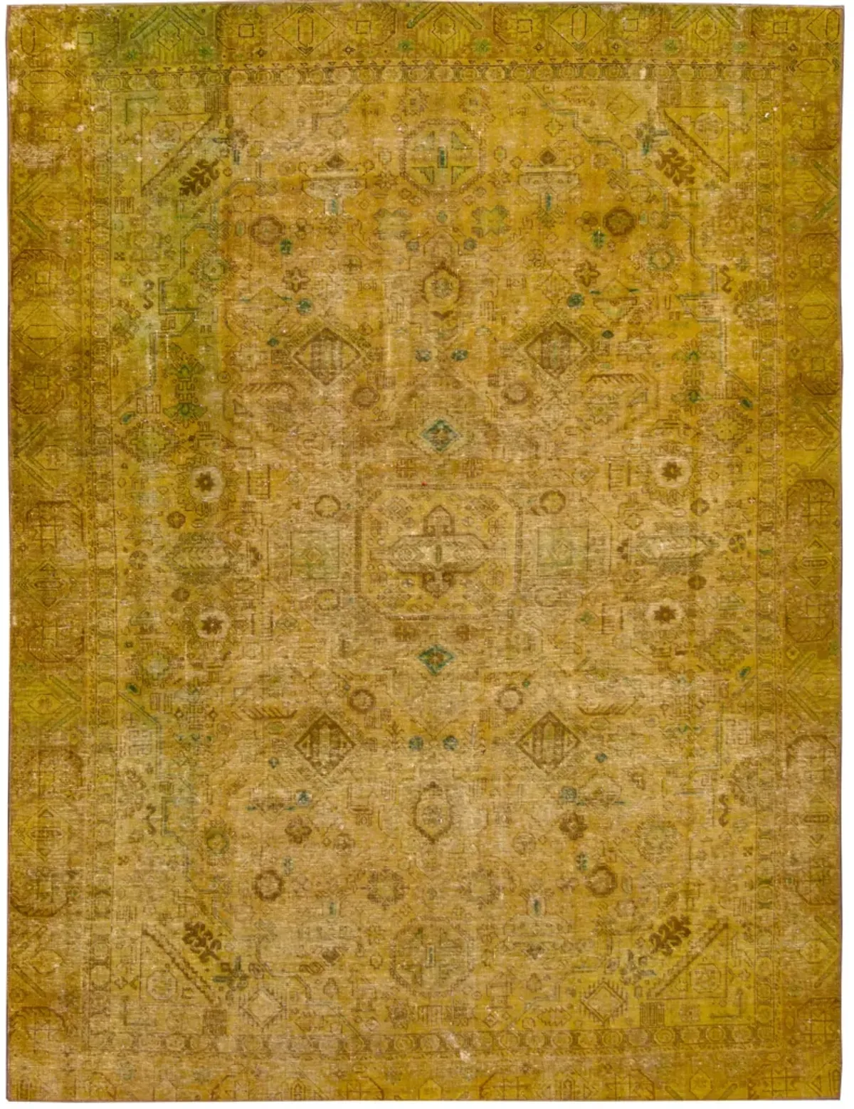 Vintage Medallion Goldenrod Wool Rug - Apadana - Gold