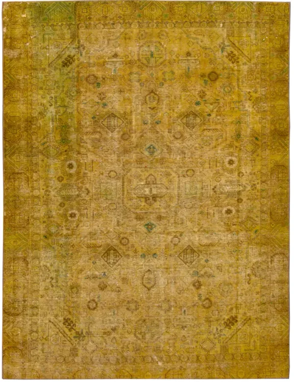 Vintage Medallion Goldenrod Wool Rug - Apadana - Gold