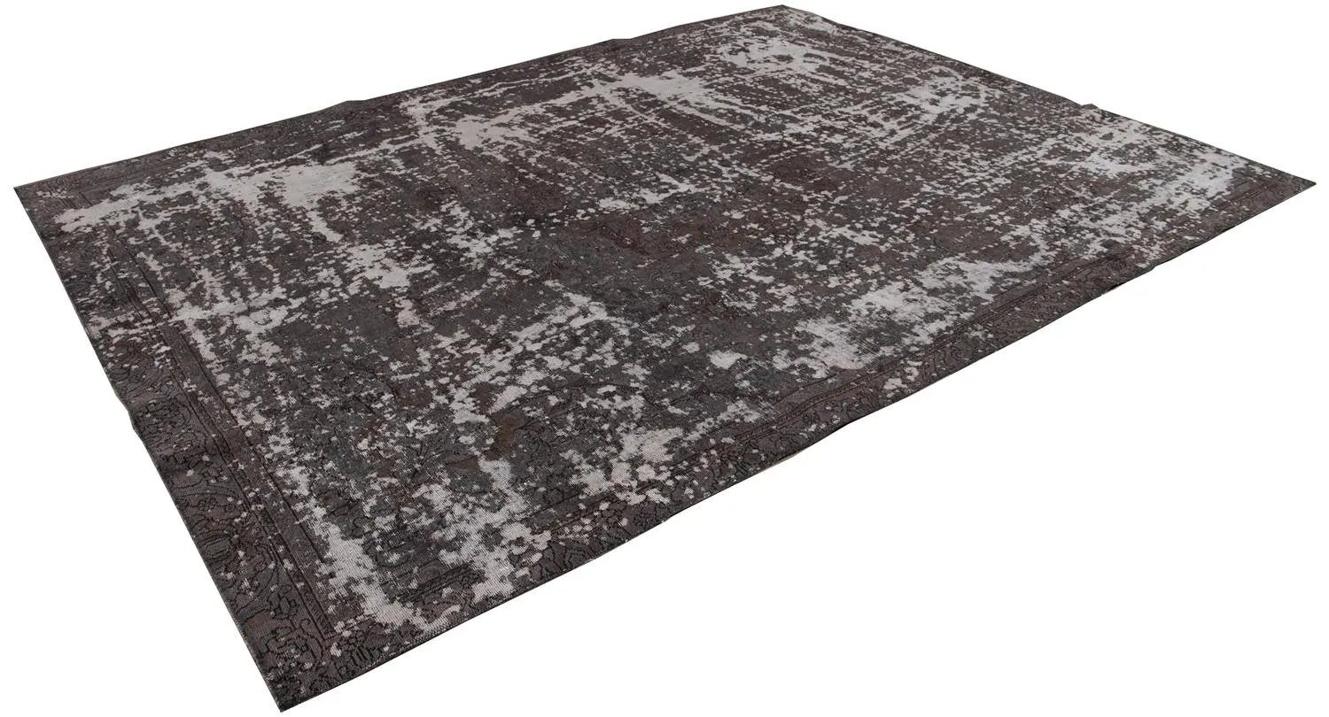 Vintage Allover Gray and Brown Wool Rug - Apadana - Black - Black