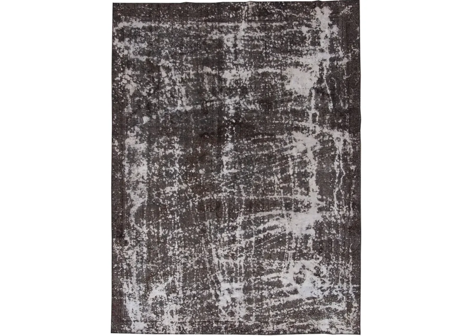 Vintage Allover Gray and Brown Wool Rug - Apadana - Black - Black