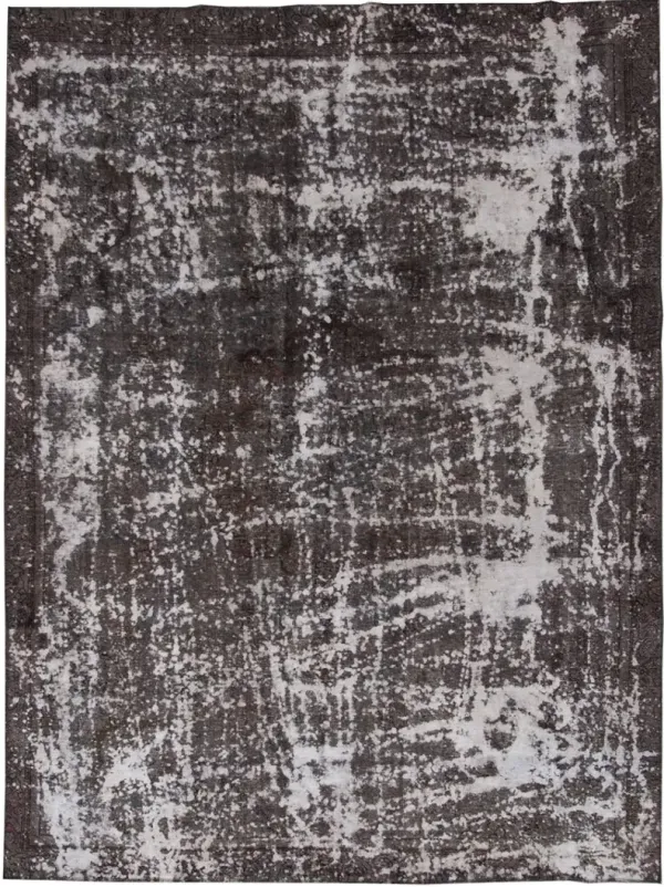 Vintage Allover Gray and Brown Wool Rug - Apadana - Black - Black