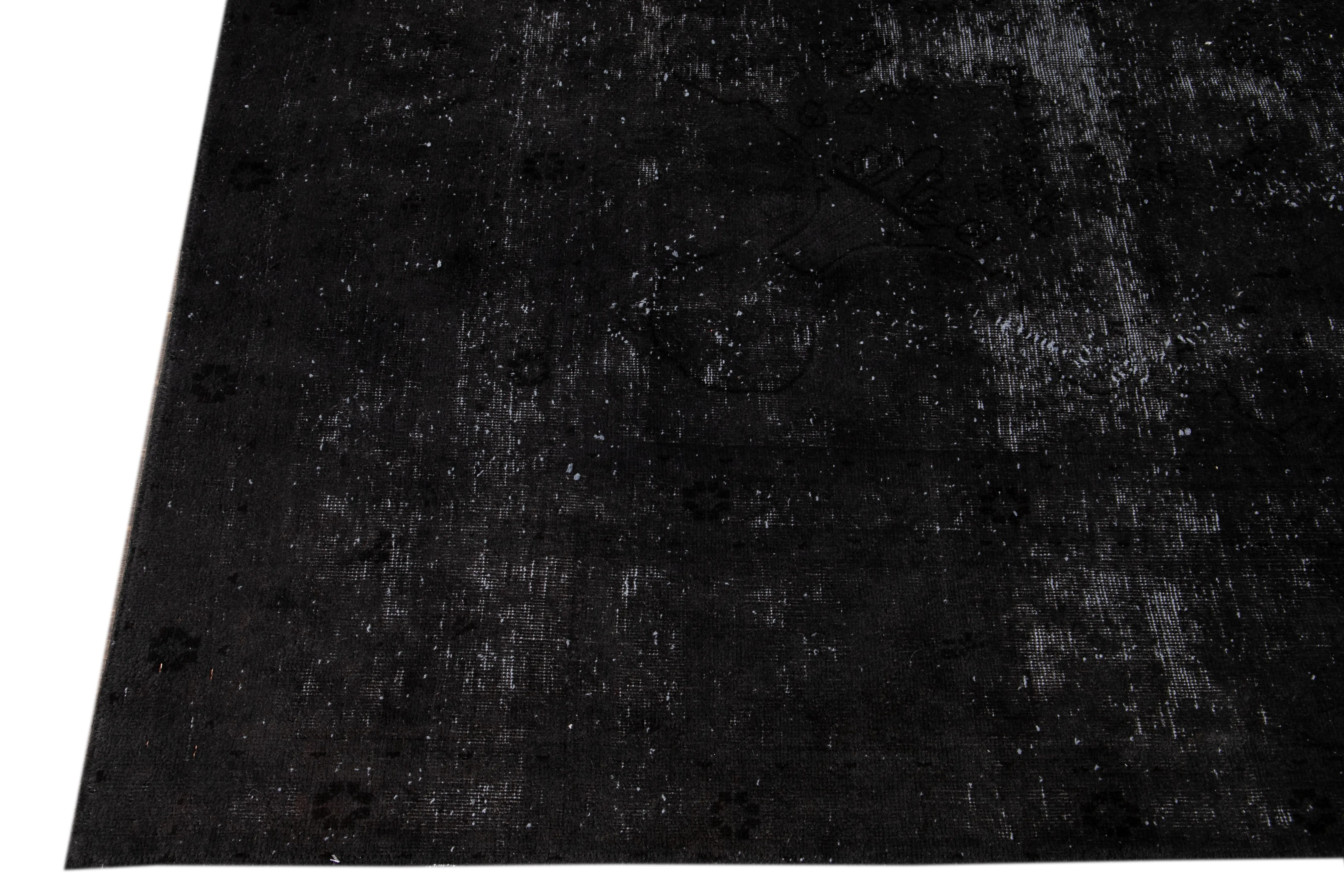 Charcoal Vintage Handmade Wool Rug - Apadana - Black - Black