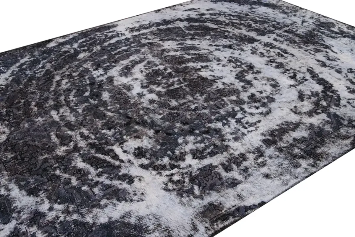 Gray Vintage Abstract Wool Rug - Apadana - Black - Black