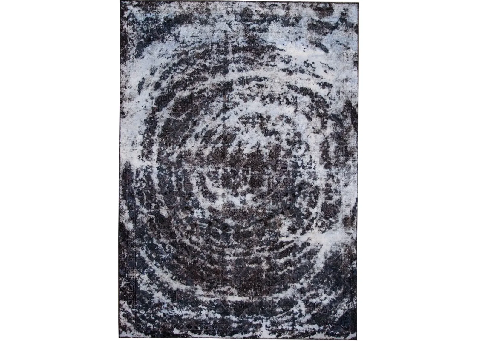 Gray Vintage Abstract Wool Rug - Apadana - Black - Black