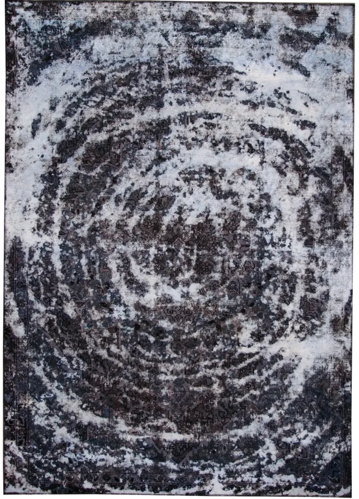 Gray Vintage Abstract Wool Rug - Apadana - Black - Black