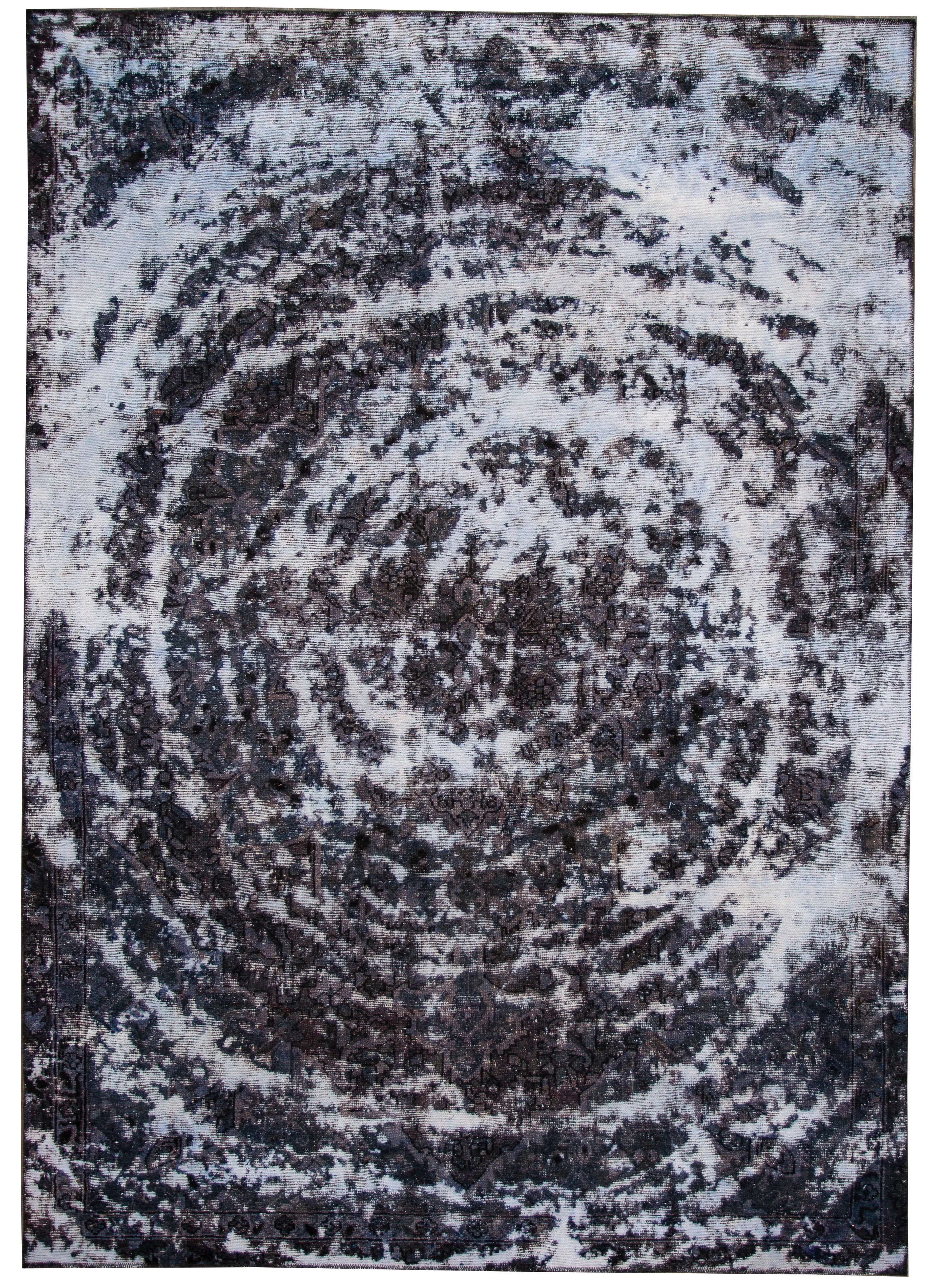 Gray Vintage Abstract Wool Rug - Apadana - Black - Black