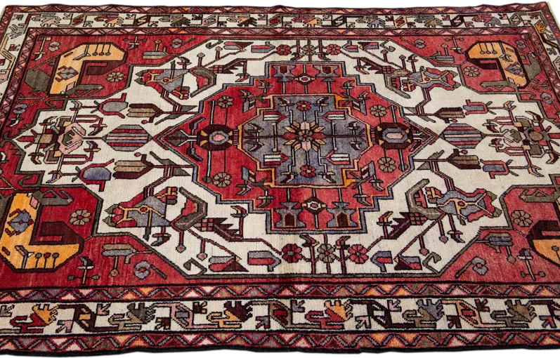 Handmade Red Geometric Wool Rug - Apadana - Red