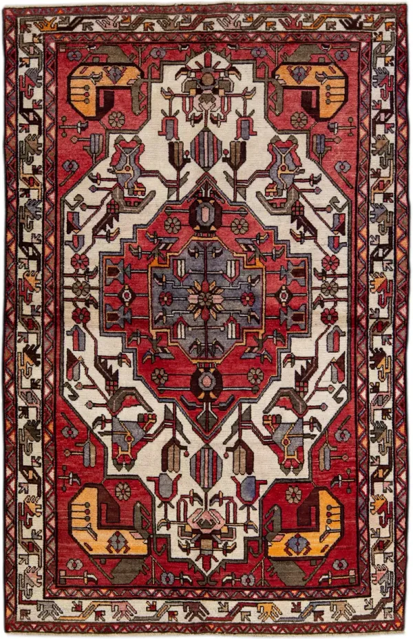 Handmade Red Geometric Wool Rug - Apadana - Red