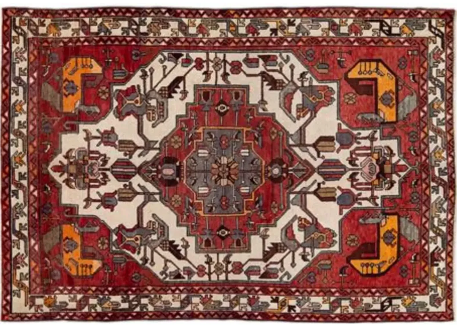 Handmade Red Geometric Wool Rug - Apadana - Red