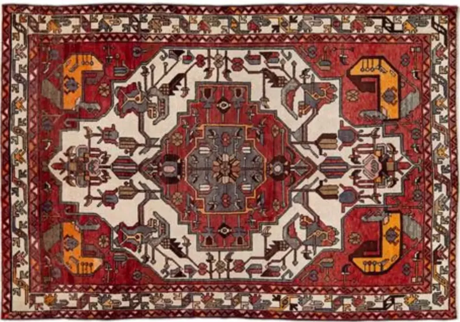 Handmade Red Geometric Wool Rug - Apadana - Red