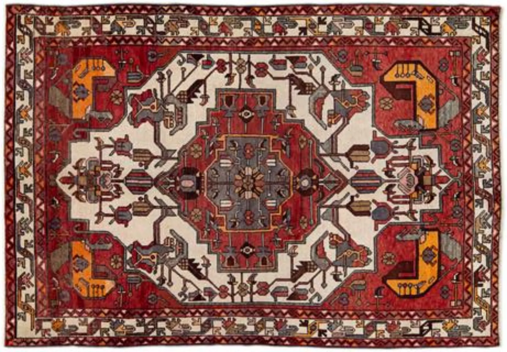 Handmade Red Geometric Wool Rug - Apadana - Red