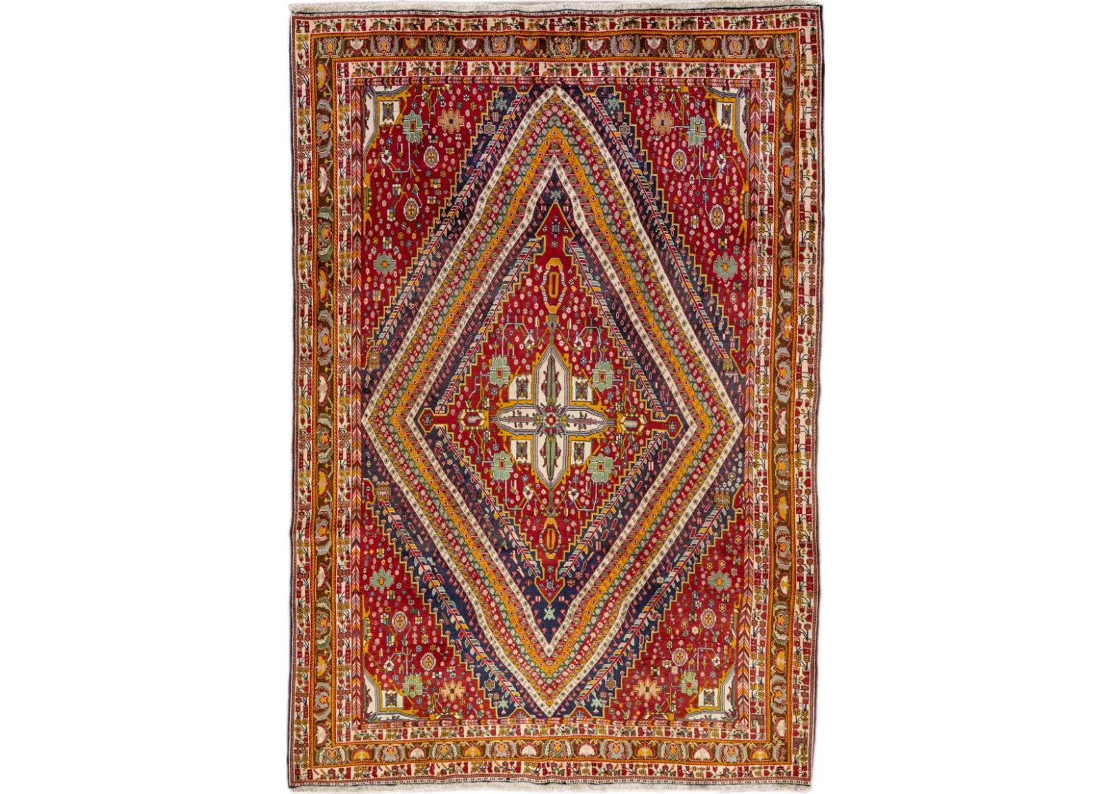 Vintage Handmade Red Geometric Wool Rug - Apadana - Red