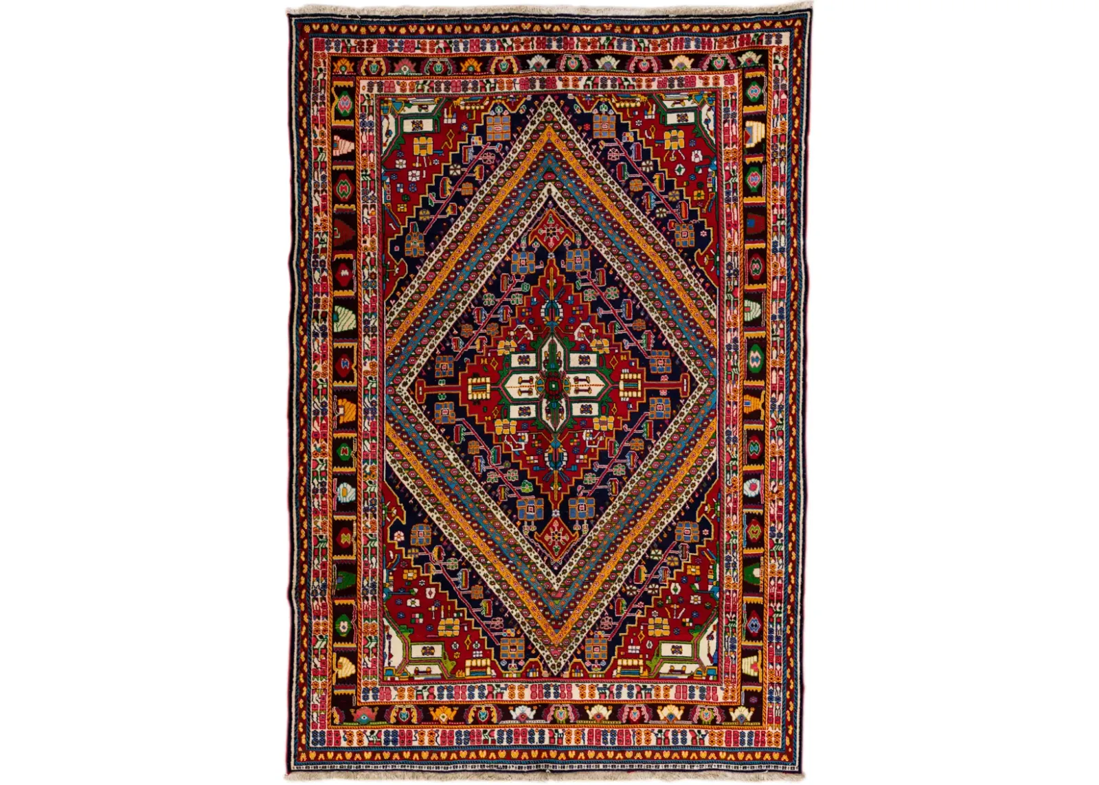 Vintage Handmade Red Geometric Wool Rug - Apadana - Red