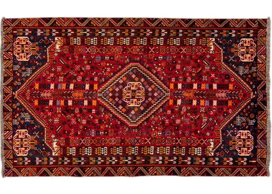 Vintage Handmade Red Medallion Wool Rug - Apadana - Red