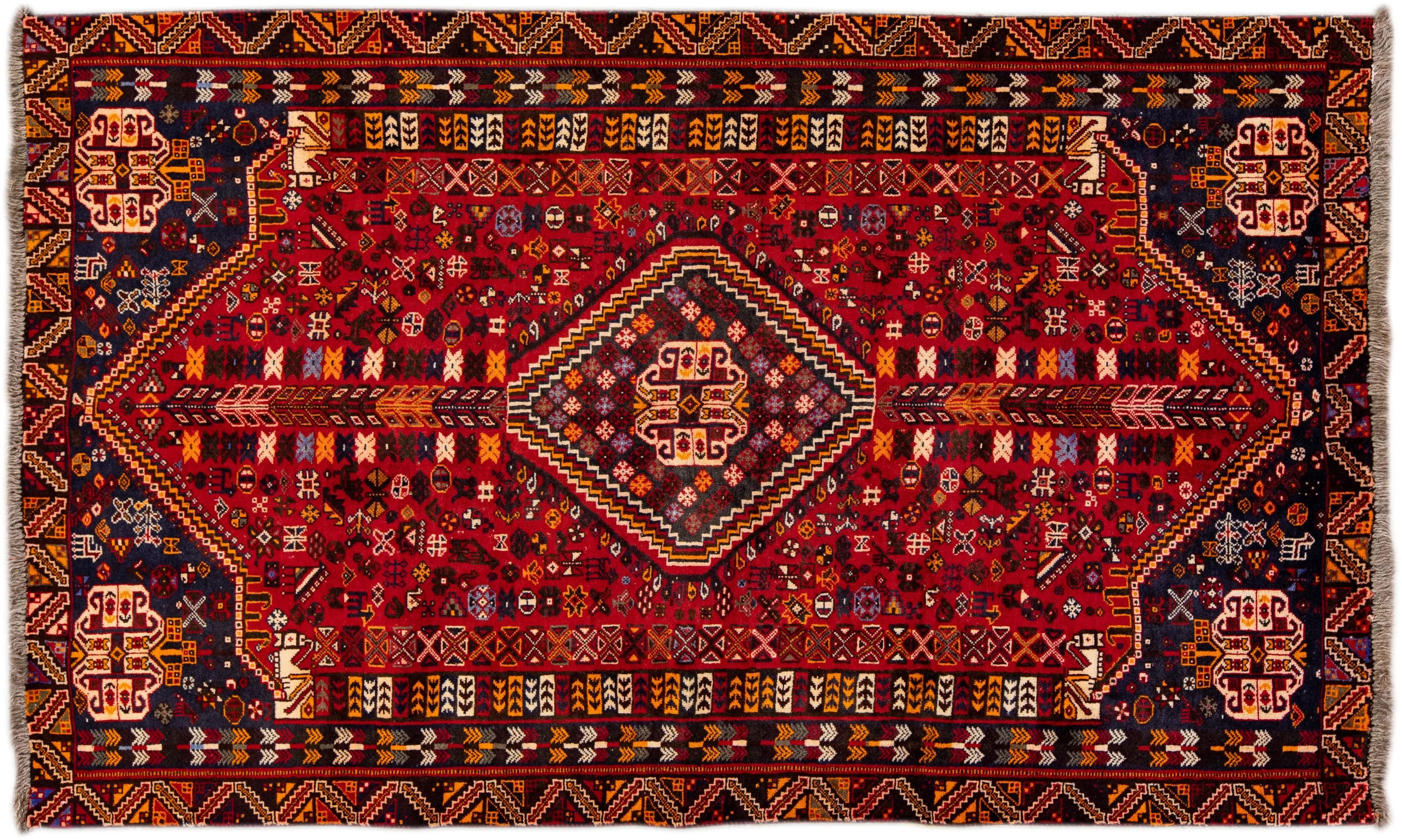 Vintage Handmade Red Medallion Wool Rug - Apadana - Red