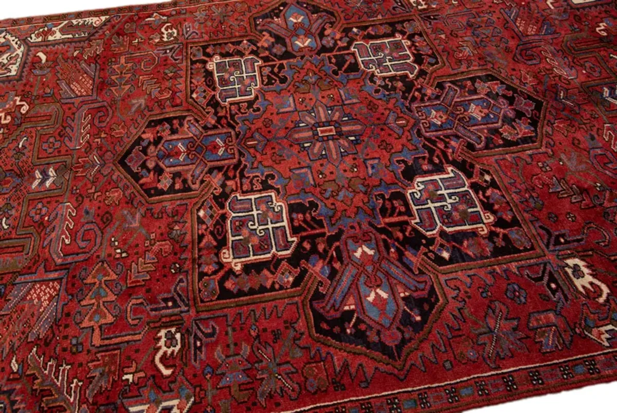 Vintage Handmade Heriz Red Wool Rug - Apadana - Red