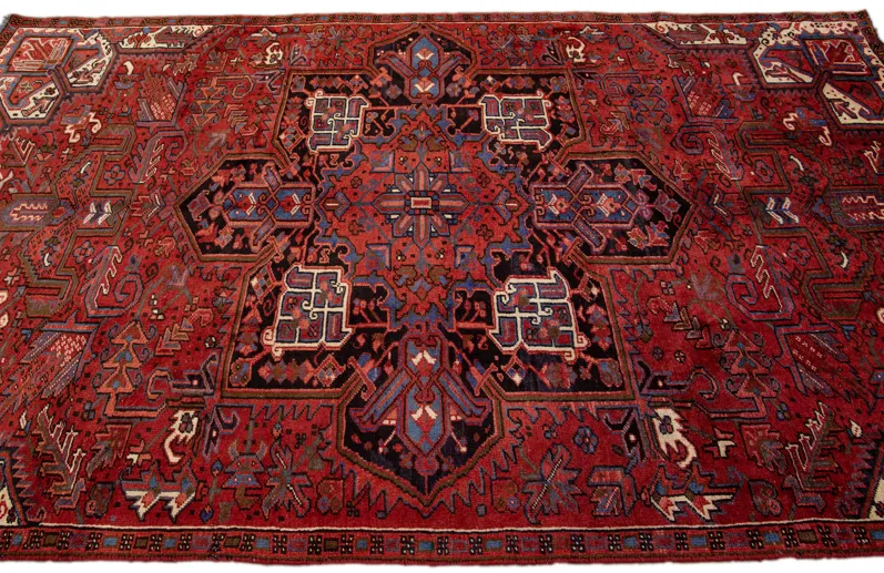 Vintage Handmade Heriz Red Wool Rug - Apadana - Red