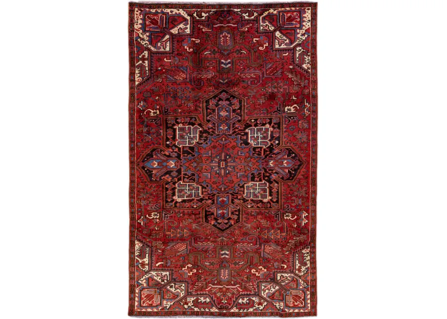 Vintage Handmade Heriz Red Wool Rug - Apadana - Red