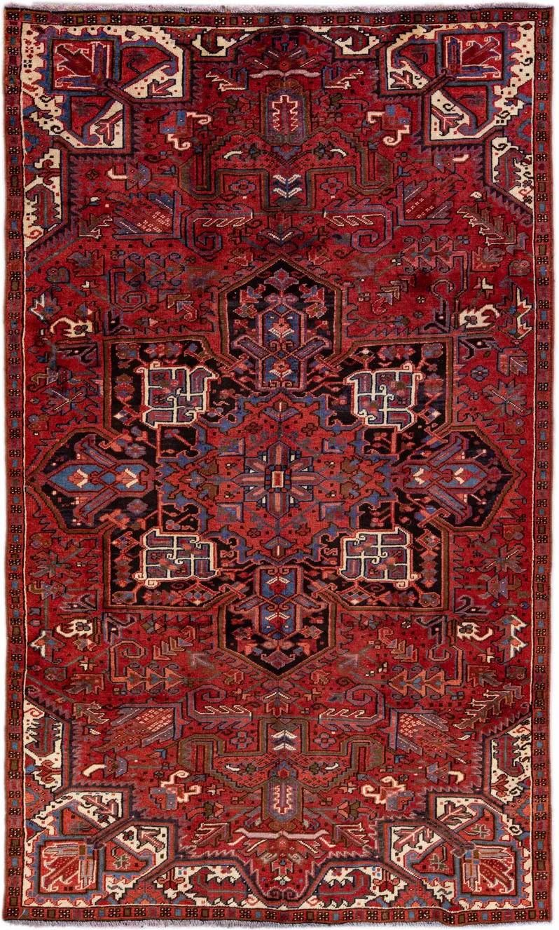 Vintage Handmade Heriz Red Wool Rug - Apadana - Red