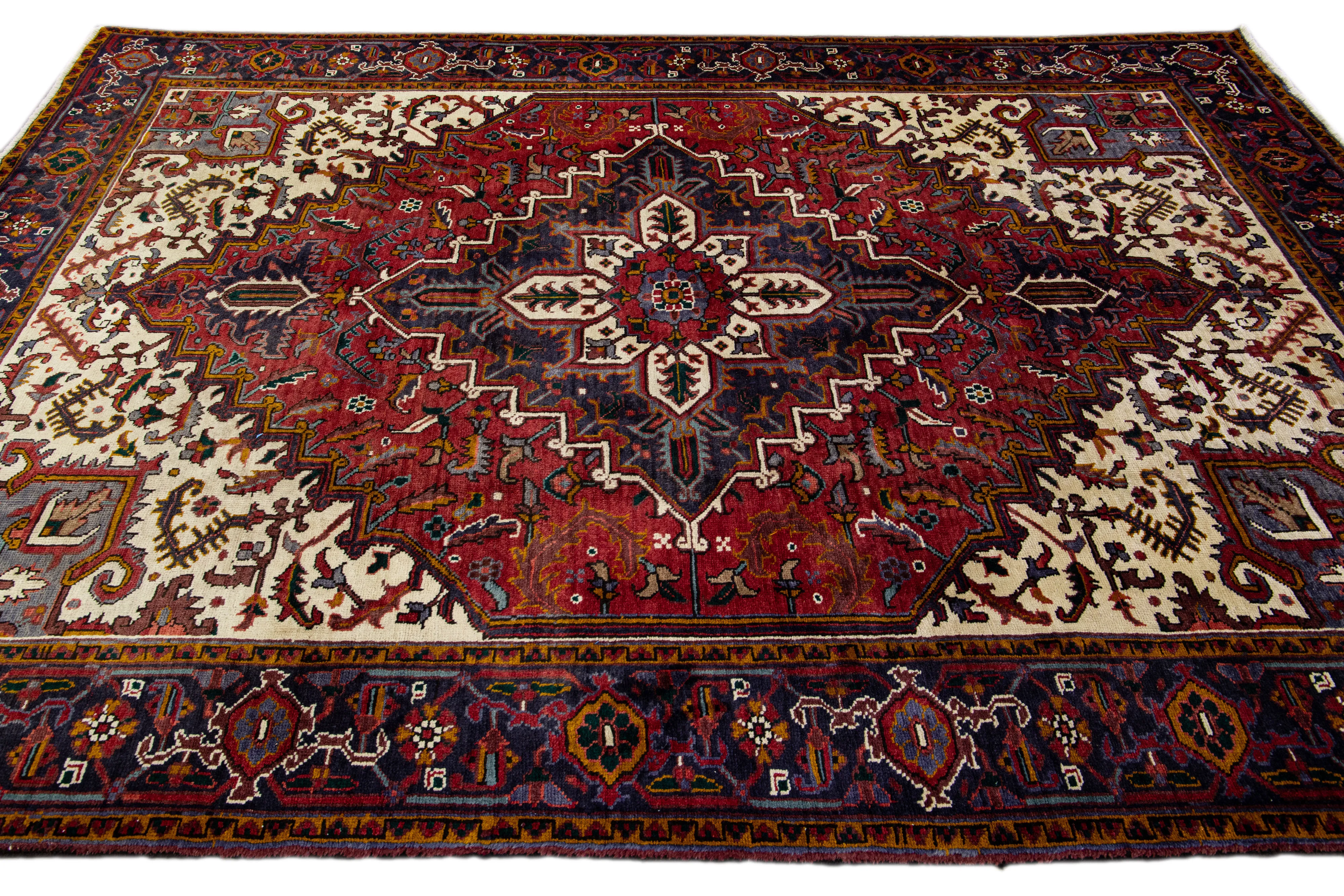 Vintage Handmade Red Medallion Wool Rug - Apadana - Red