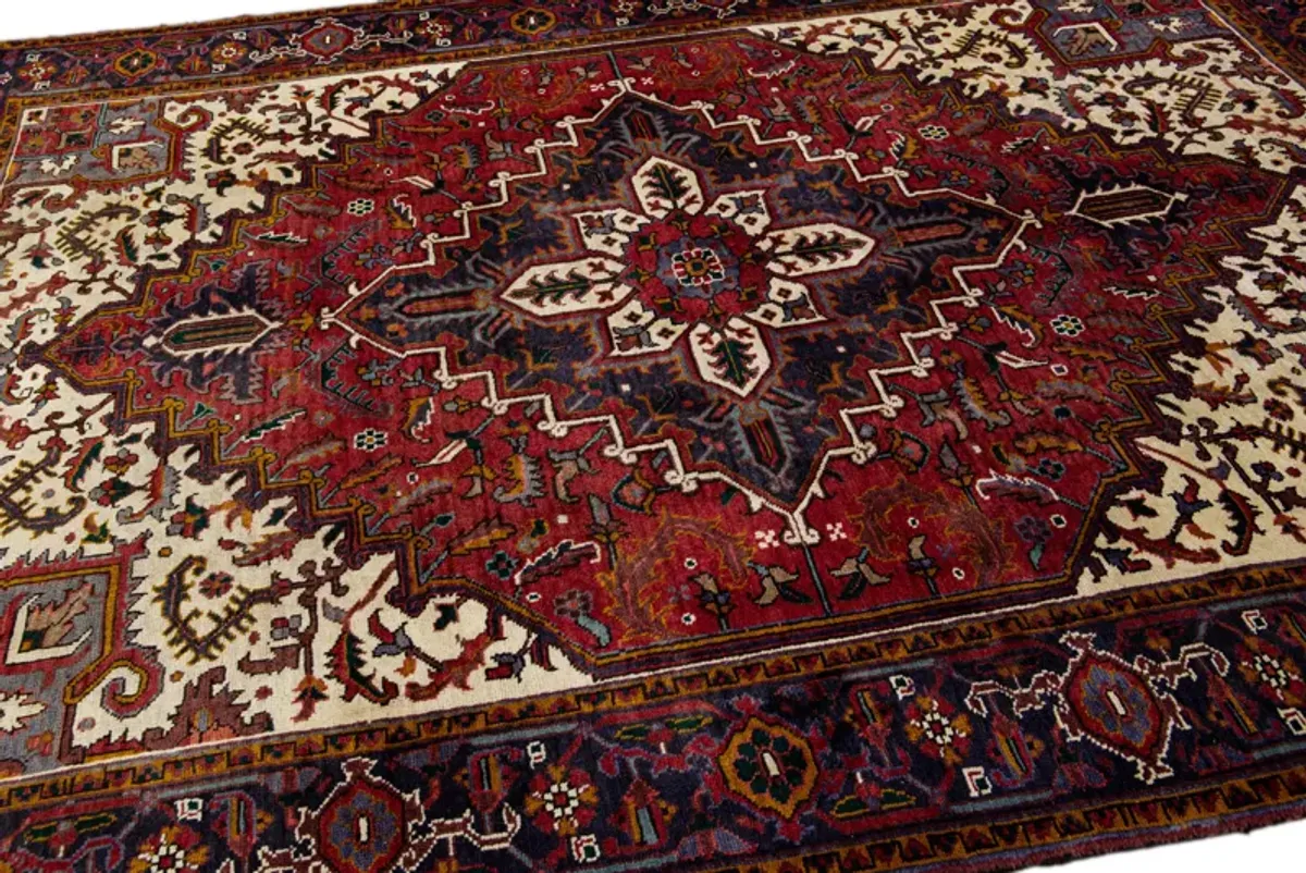 Vintage Handmade Red Medallion Wool Rug - Apadana - Red