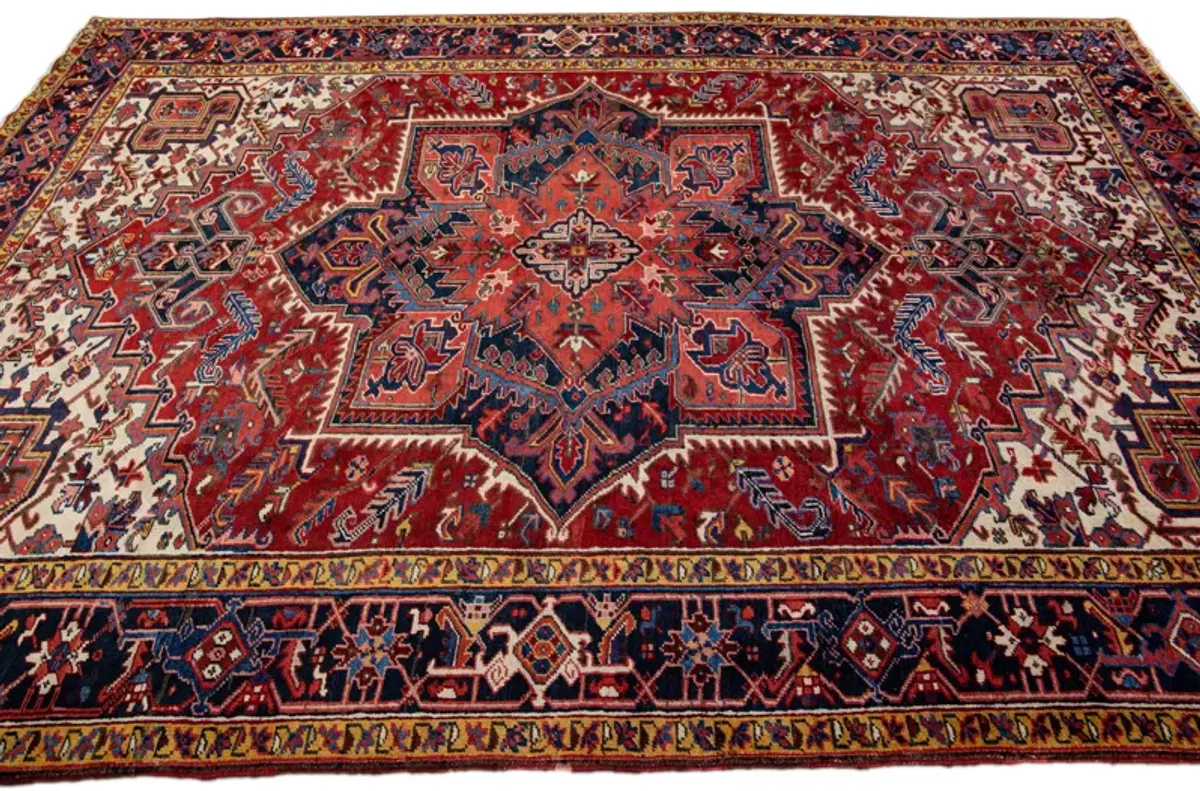 Vintage Handmade Red Medallion Wool Rug - Apadana - Red