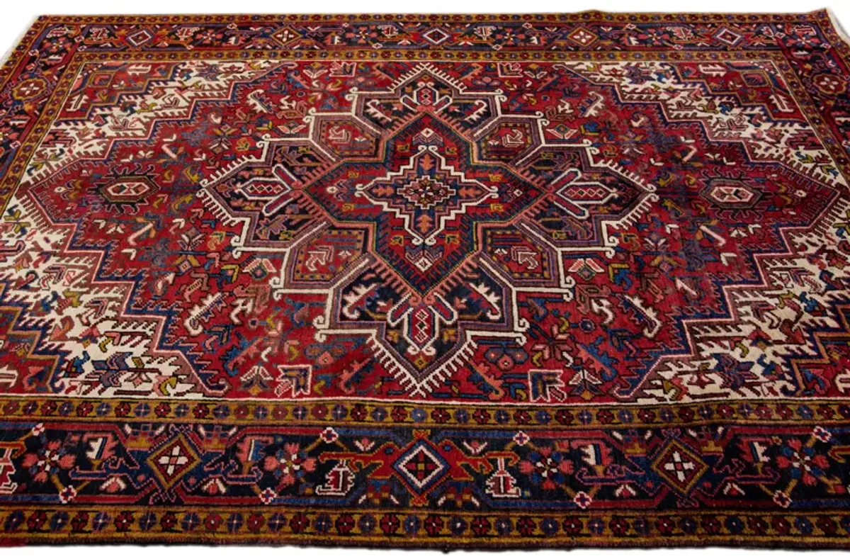 Vintage Handmade Heriz Red Wool Rug - Apadana - Red