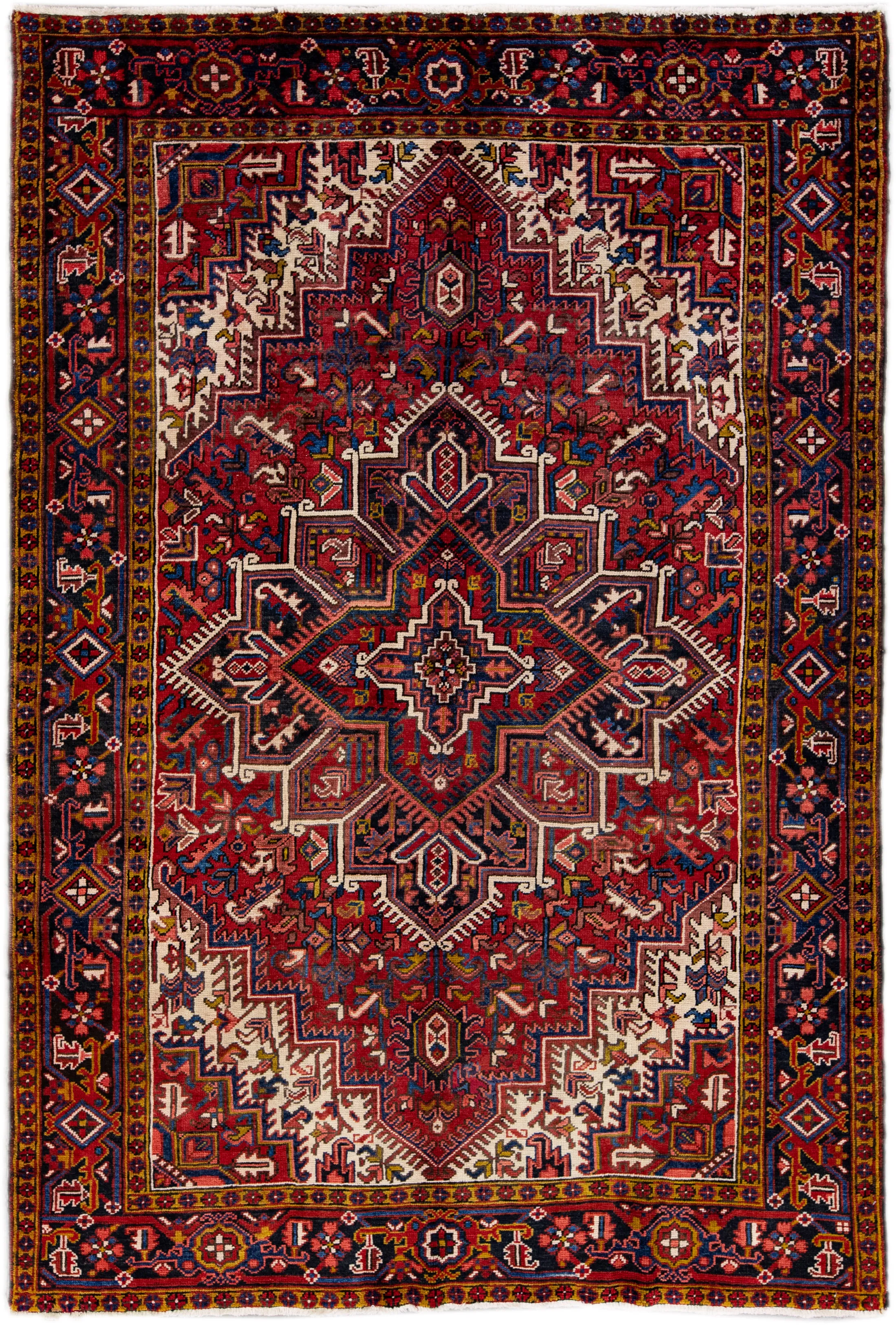 Vintage Handmade Heriz Red Wool Rug - Apadana - Red