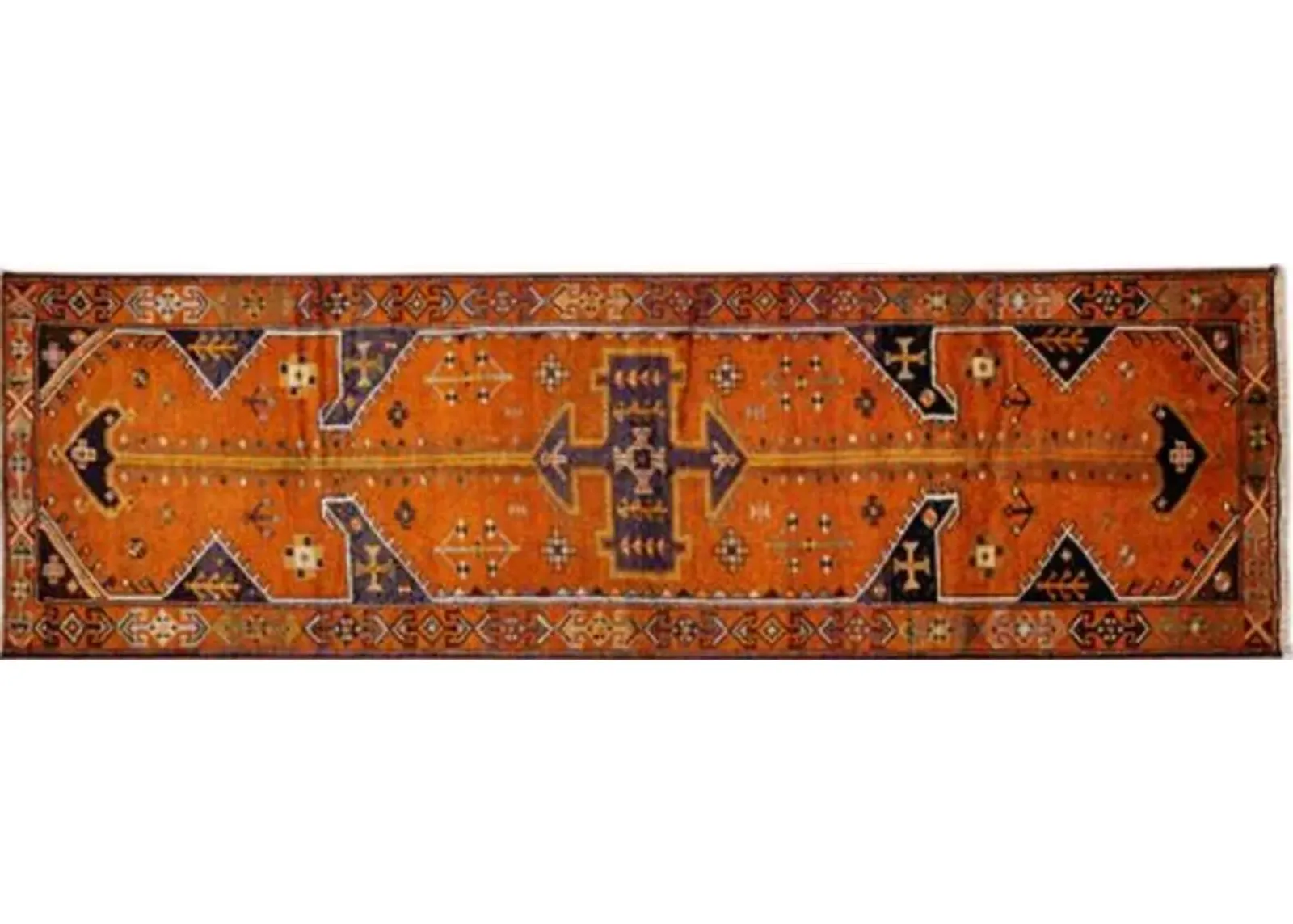 Vintage Handmade Orange Wool Runner Rug - Apadana - Orange