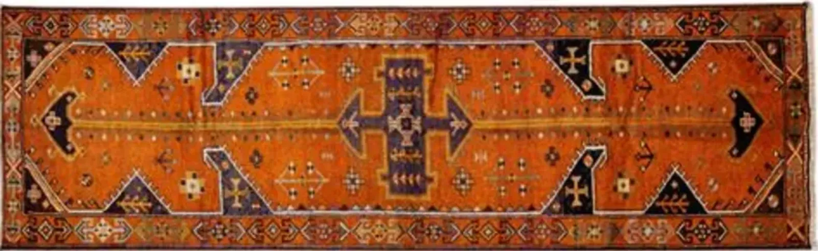 Vintage Handmade Orange Wool Runner Rug - Apadana - Orange