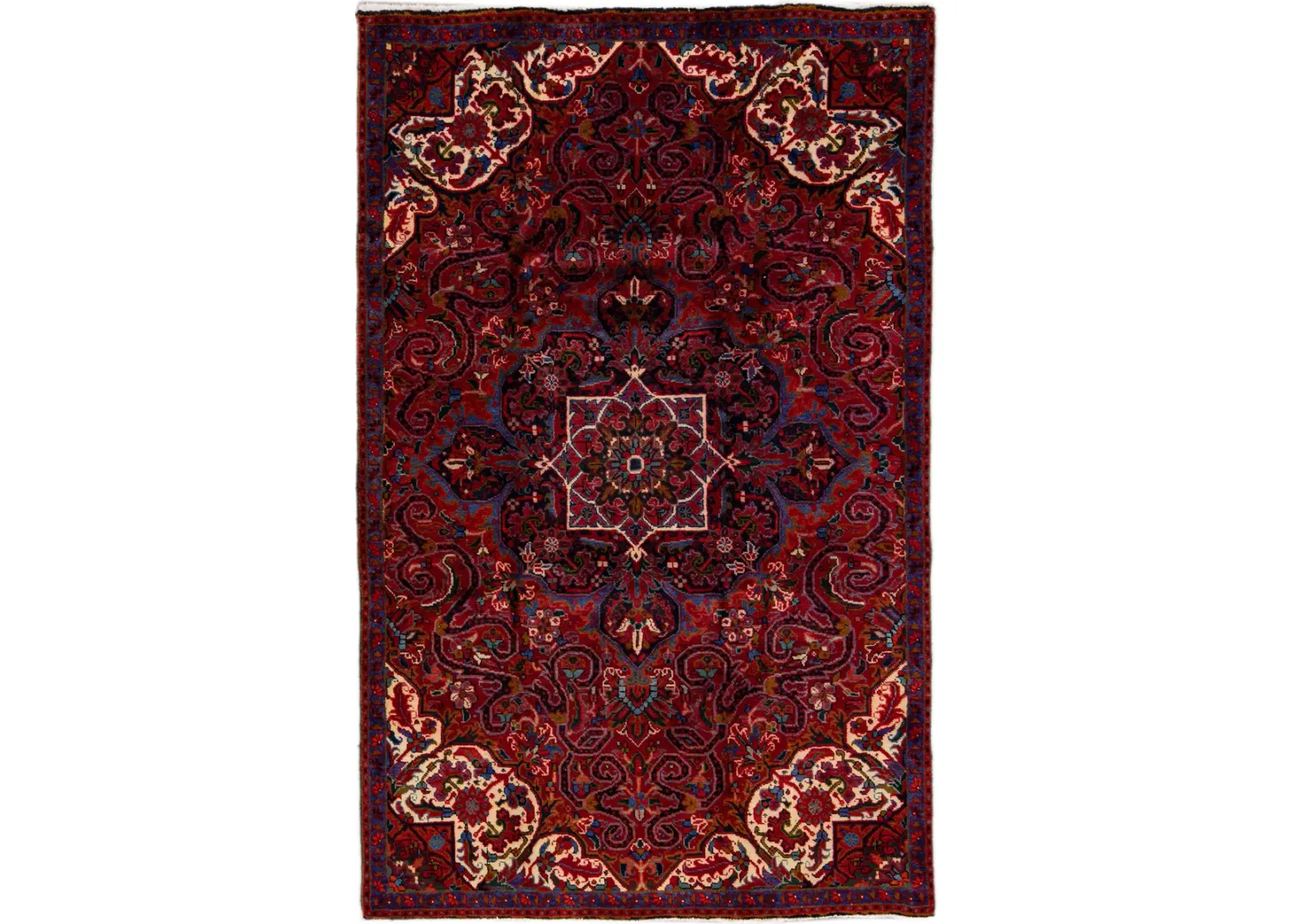 Vintage Handmade Red Medallion Wool Rug - Apadana - Red