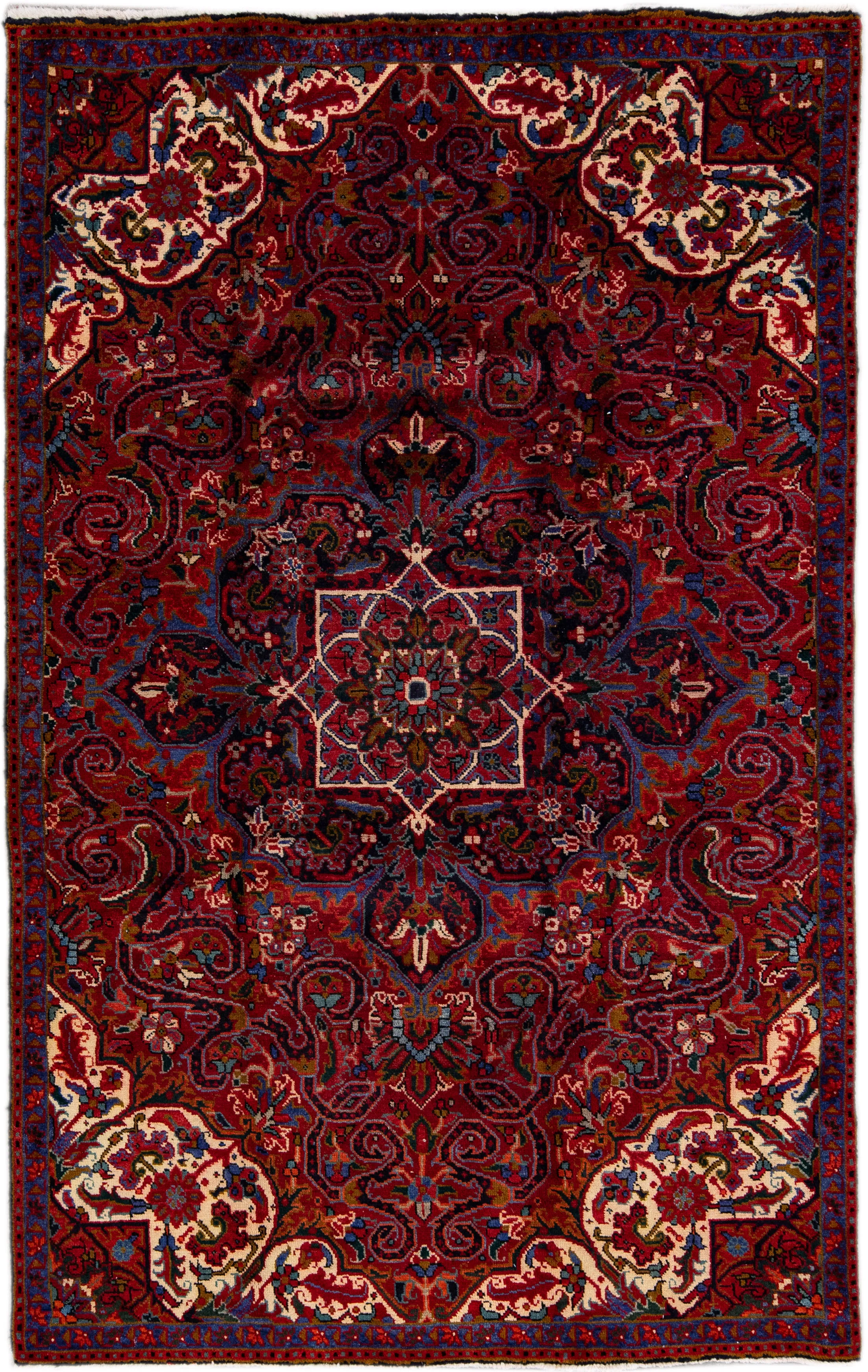 Vintage Handmade Red Medallion Wool Rug - Apadana - Red