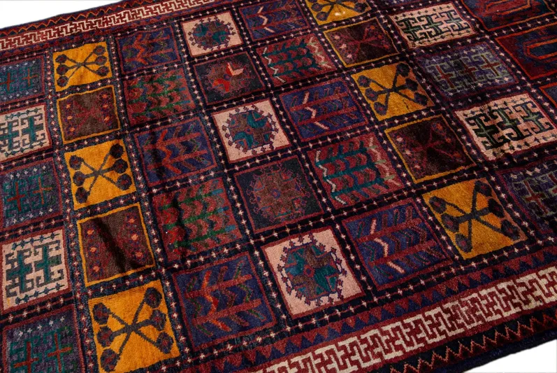 Vintage Handmade Red Geometric Wool Rug - Apadana - Purple - Purple