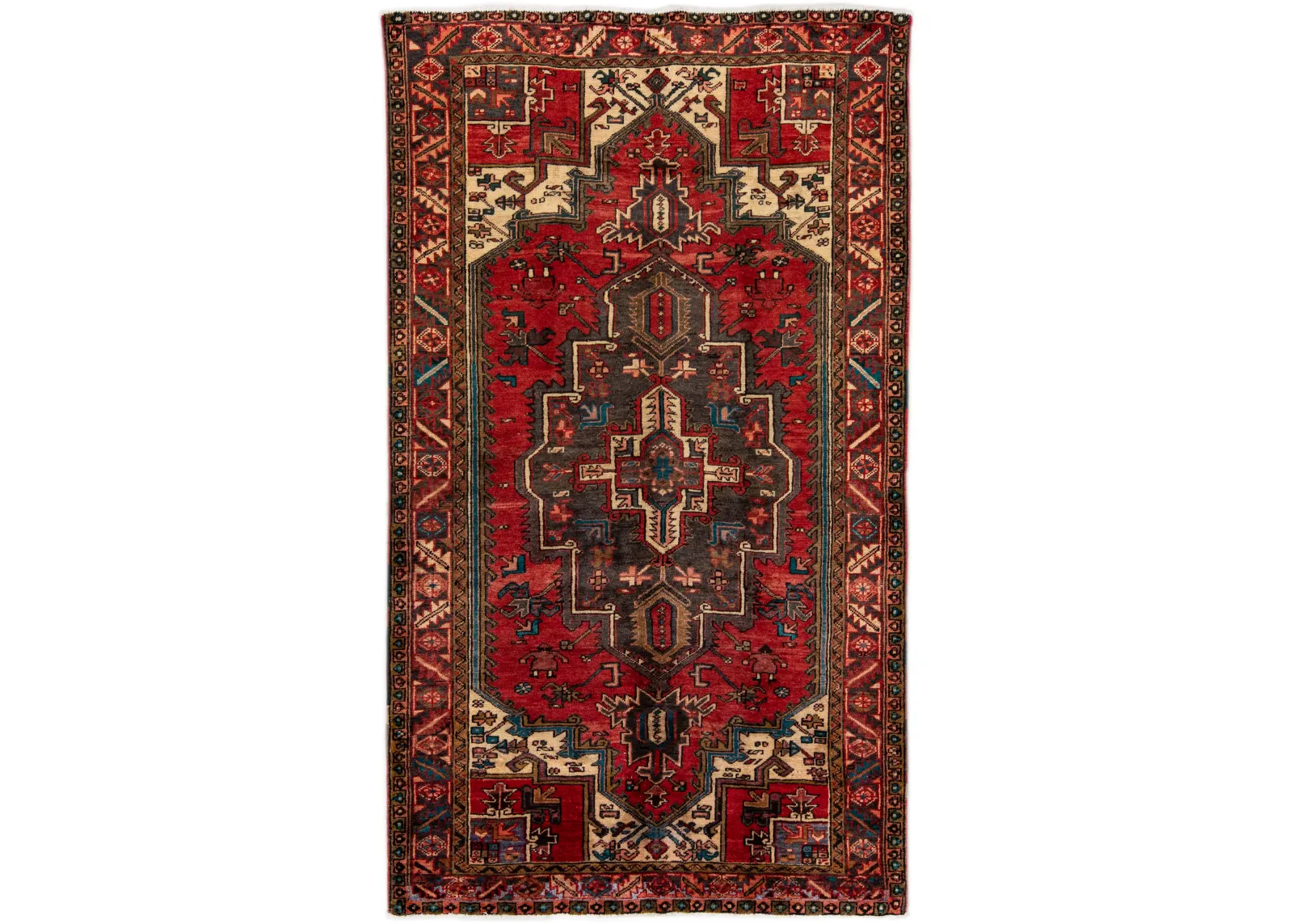 Vintage Handmade Red Geometric Wool Rug - Apadana - Red