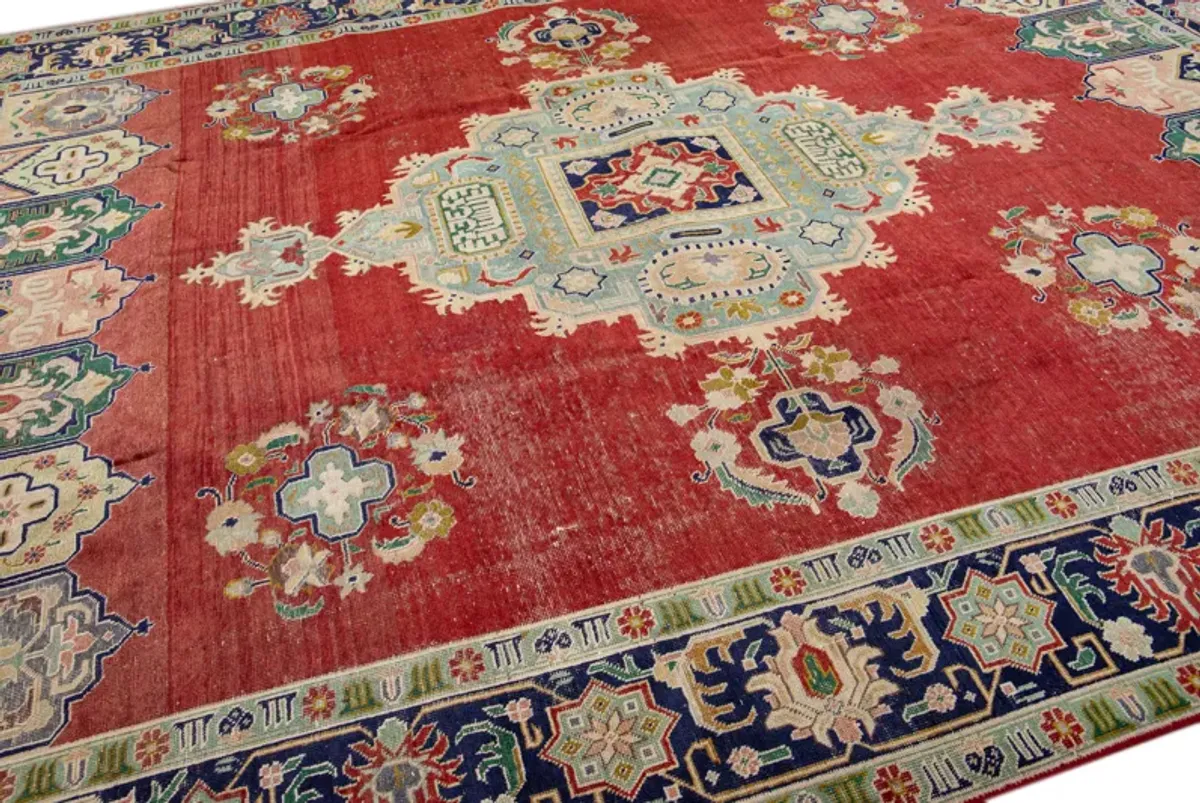 Vintage Handmade Red Medallion Wool Rug - Apadana - Red