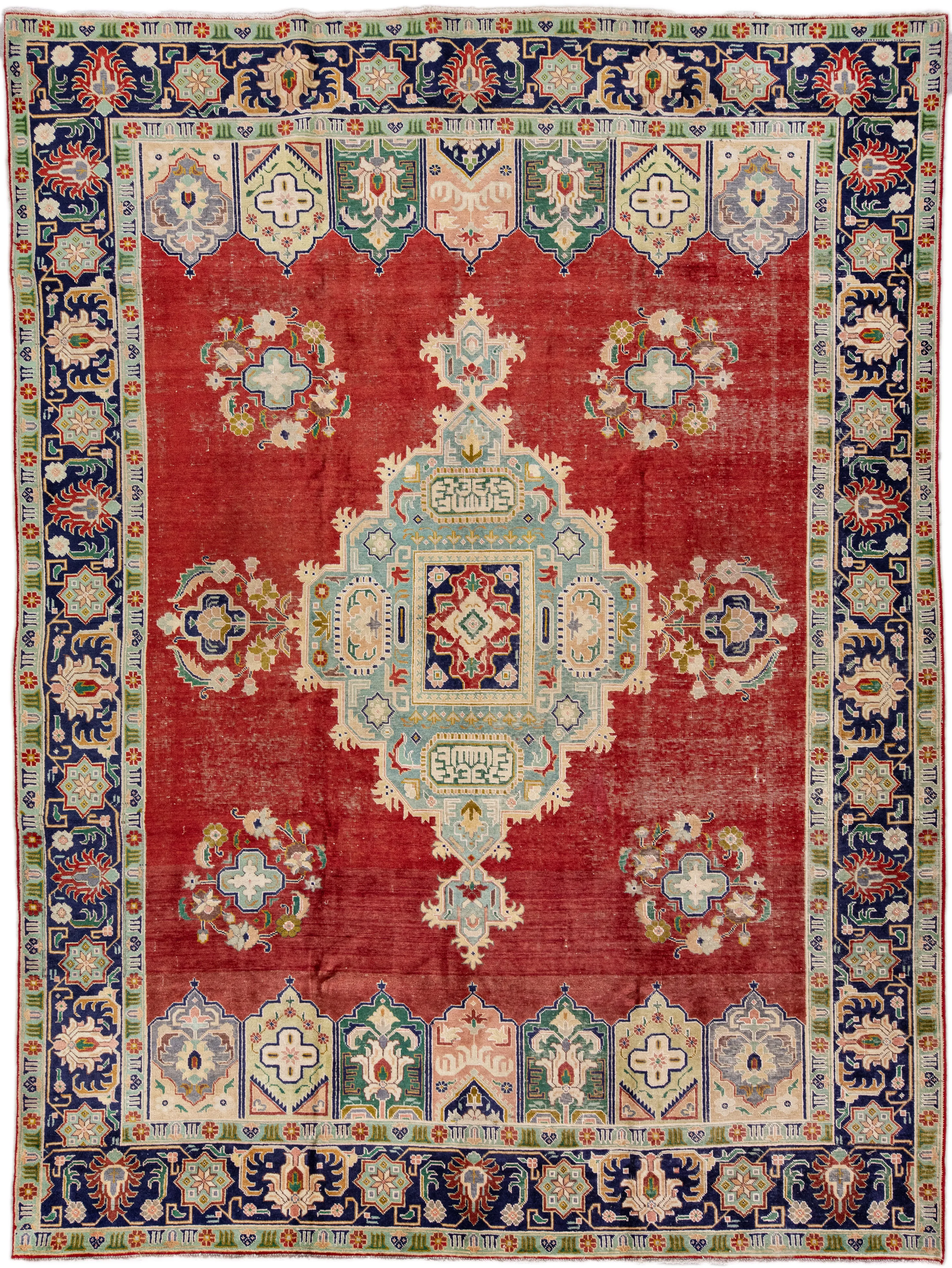 Vintage Handmade Red Medallion Wool Rug - Apadana - Red