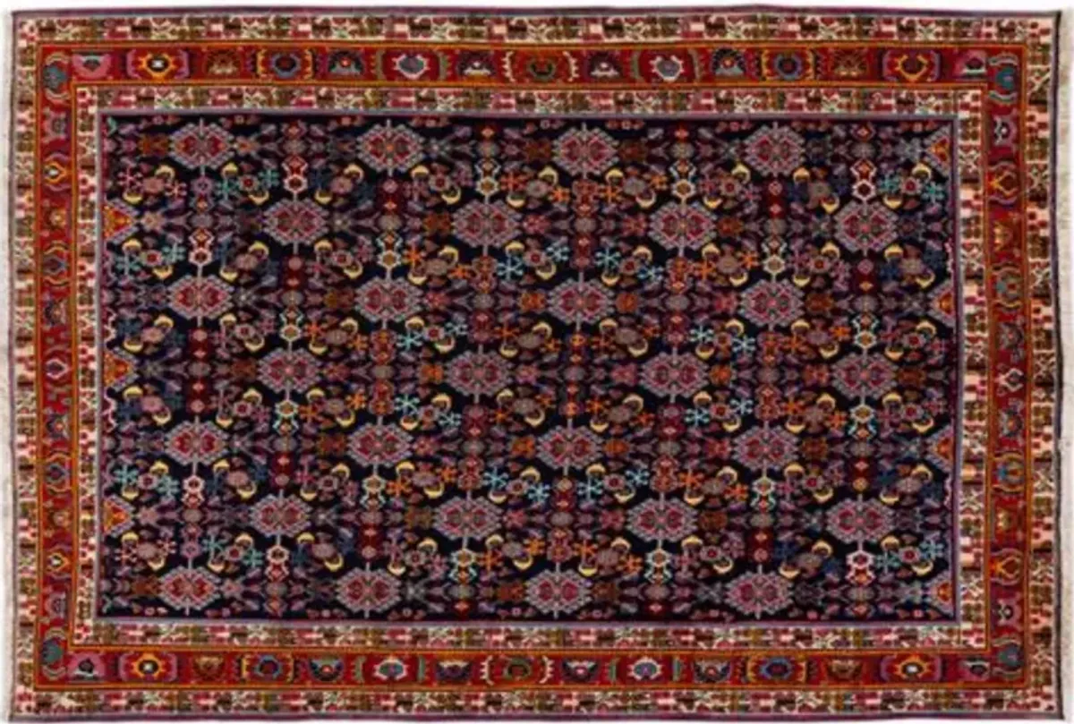 Vintage Handmade Shiraz Blue Wool Rug - Apadana - Blue