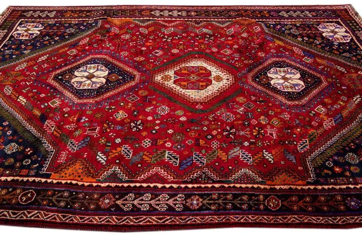 Vintage Handmade Red Medallion Wool Rug - Apadana - Red