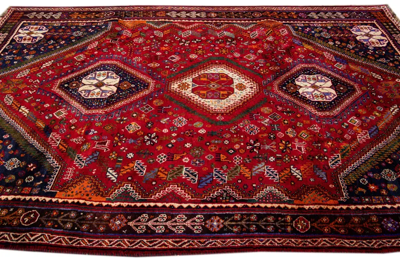 Vintage Handmade Red Medallion Wool Rug - Apadana - Red