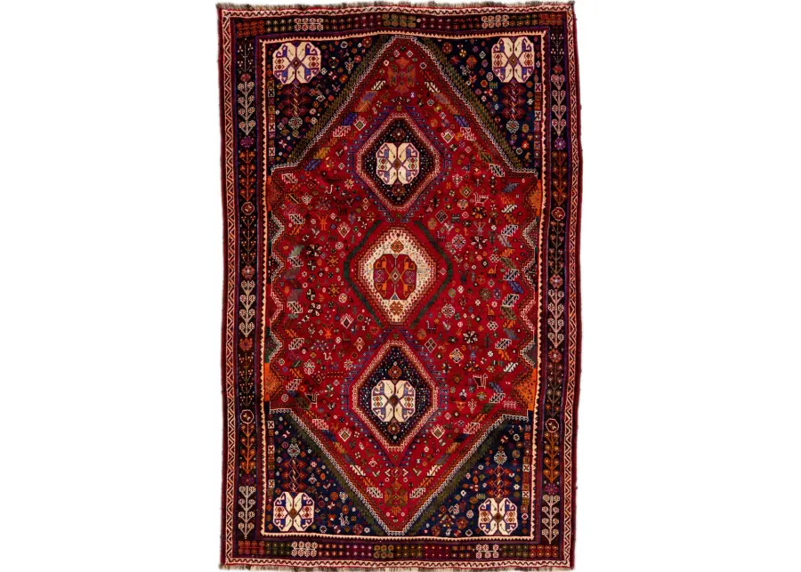 Vintage Handmade Red Medallion Wool Rug - Apadana - Red