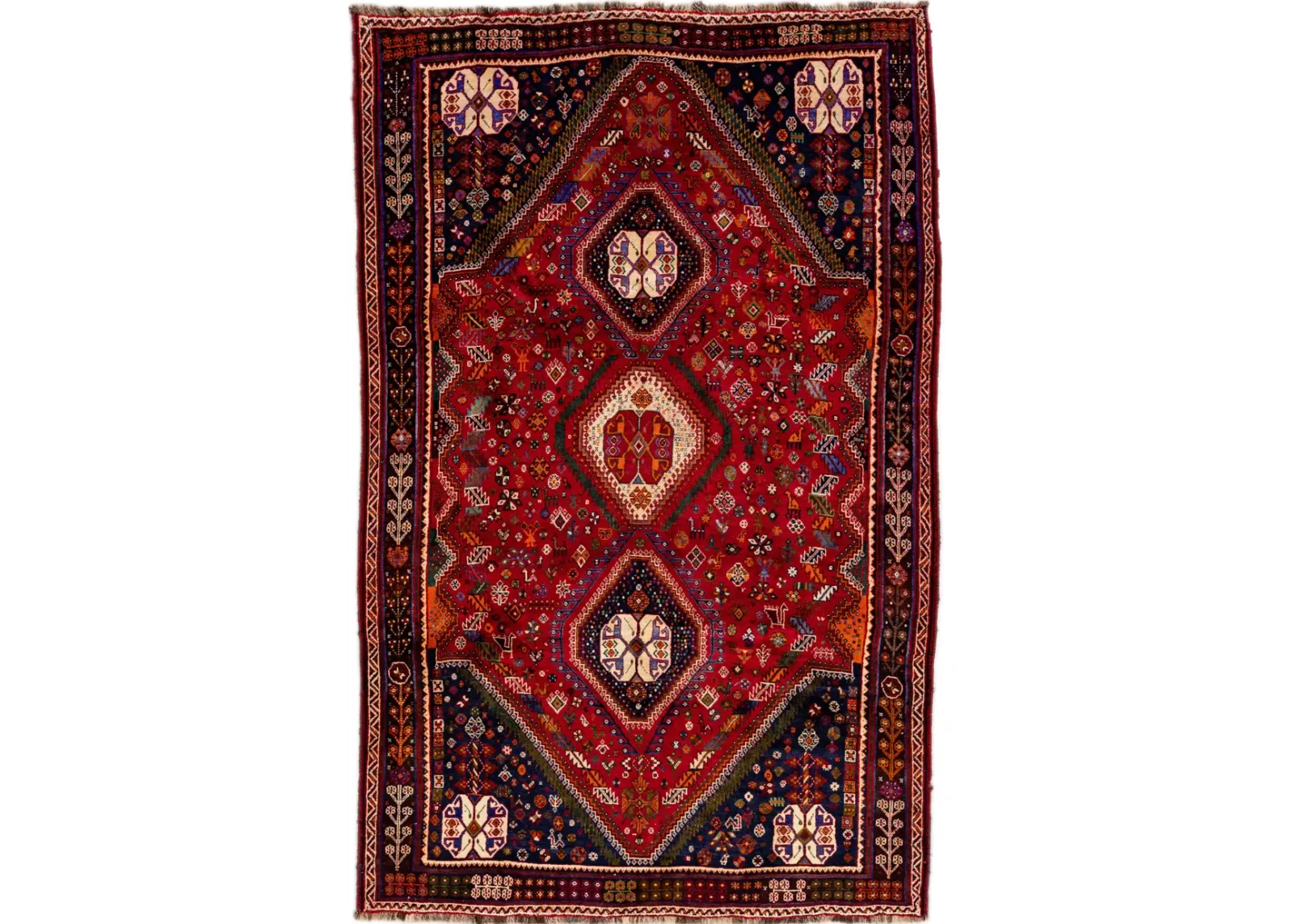 Vintage Handmade Red Medallion Wool Rug - Apadana - Red