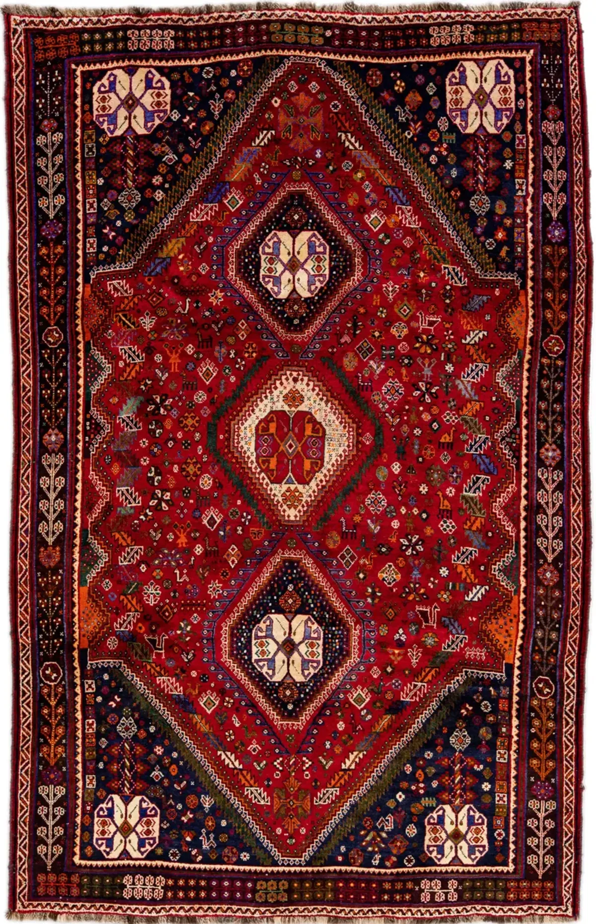 Vintage Handmade Red Medallion Wool Rug - Apadana - Red