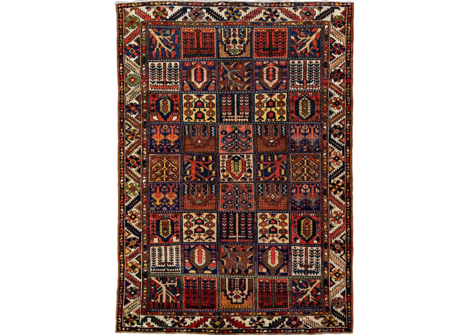 Vintage Handmade Bakhtiari Red Wool Rug - Apadana - Red