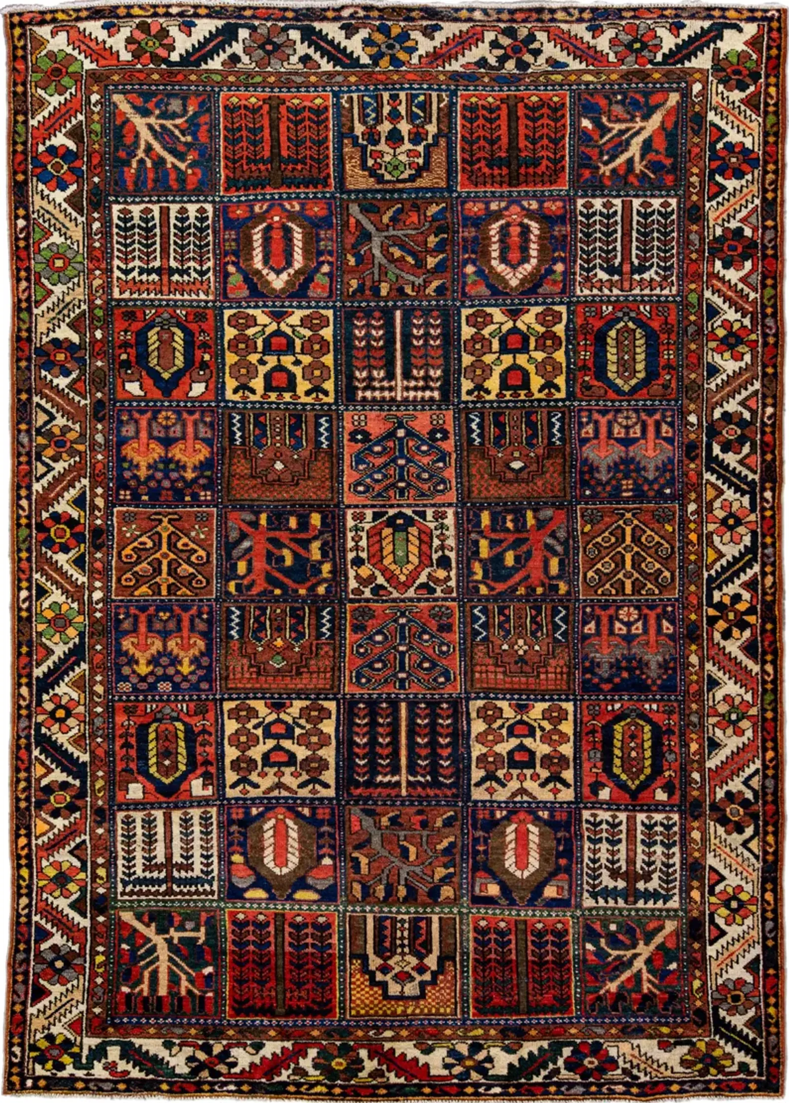 Vintage Handmade Bakhtiari Red Wool Rug - Apadana - Red