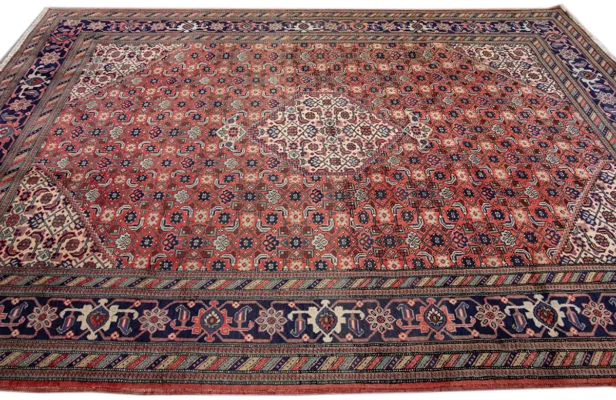 Vintage Handmade Tabriz Red Wool Rug - Apadana - Red