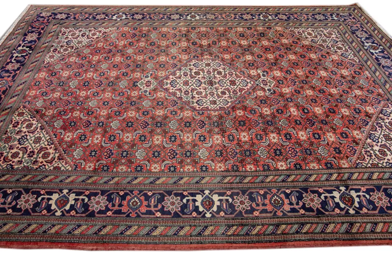 Vintage Handmade Tabriz Red Wool Rug - Apadana - Red