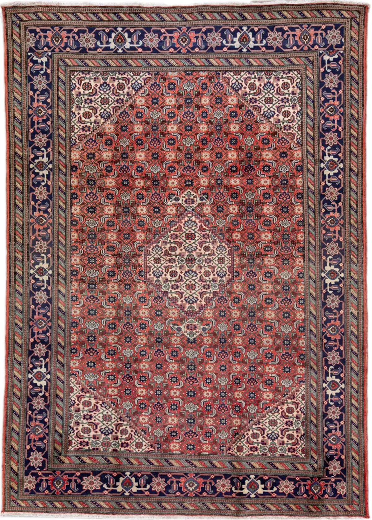 Vintage Handmade Tabriz Red Wool Rug - Apadana - Red