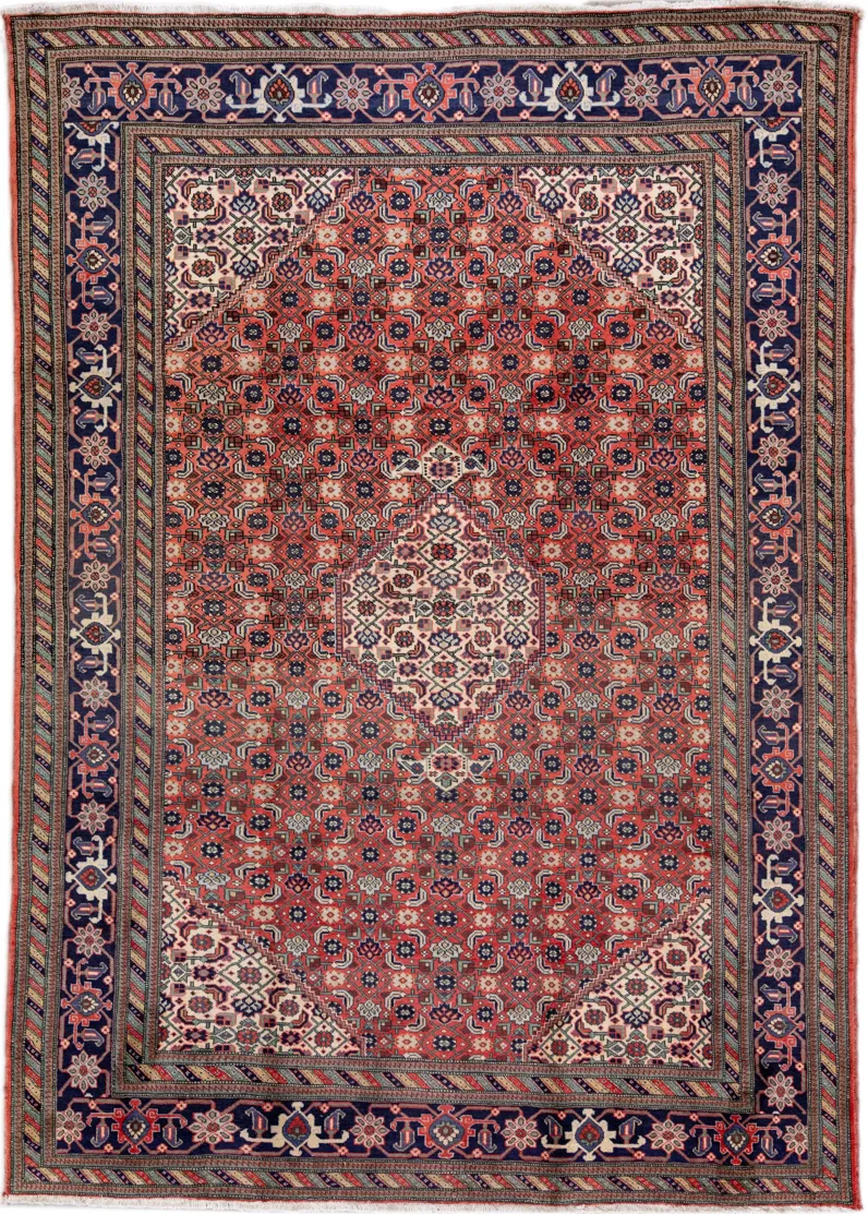 Vintage Handmade Tabriz Red Wool Rug - Apadana - Red