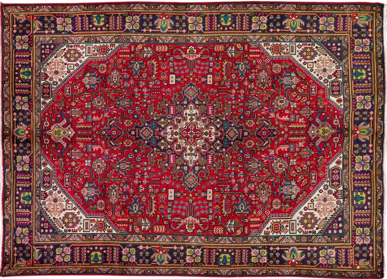 Vintage Handmade Red Medallion Wool Rug - Apadana - Red